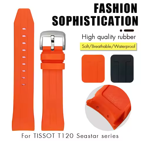 21mm 22mm Curved Rubber Silicone Watchband Fit for Tissot Seastar T120 T120417 T120407 Blcak Waterpr