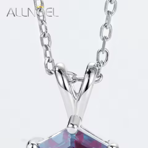 ALLNOEL Hexagon 2CT Lab Created Alexandrite 7*7mm 925 Silver Pendant Necklace For Woman Color Changi