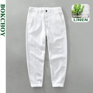 2023 Summer New 100% Linen Casual Pants for Men Thin Breathable Solid Color Trousers Streetwear Men Big Size C1608