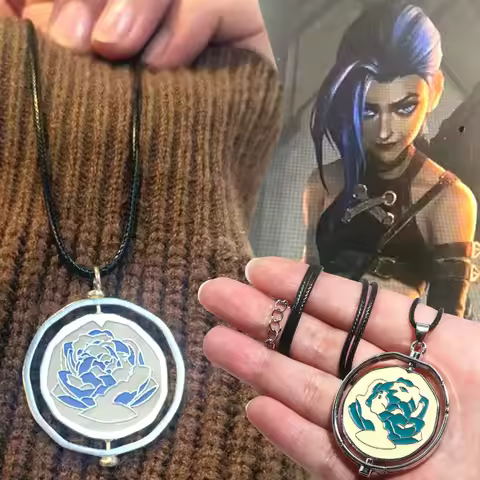 New Unisex Game Jinx Blue Rose Rotatable Necklace Anime Game Arcane Season 2 Backpack Pendant Neckla