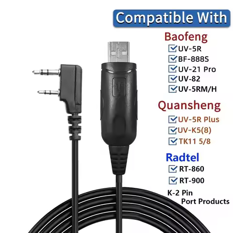 ABBREE 2 Pin USB Programming Cable PU Material for Walkie Talkie Baofeng UV-5R BF-888S UV-21 PRO Qua