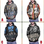 Zipper Hoodie U2 Band Hoodie Zipper Fullprint Polyester Jersey Material