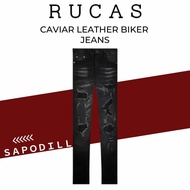 PROMO RUCAS!!!!! {COD} Celana rucas caviar leather jeans denim hitam distro panjang sobek ori