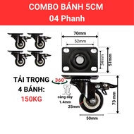 COMBO 4 bánh xe đẩy hàng PVC đen trắng mặt bích quay 360° 4cm và 5cm tải trọng 120kg/ 4 bánh: