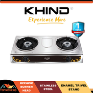 KHIND Gas Cooker GC1009 5.2kW Stainless Steel Double Burner Gas Stove Household Kitchen | Kompor Gas