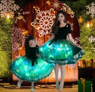 กระโปรงมีไฟ กระโปรงไฟกระพริบ LED Twinkle Xmas Skirt  ชุดคริสต์มาสคู่แม่ลูก ชุดคริสต์มาส ชุดคอสเพลย์ 