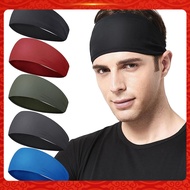 [DRM]☆Men Sports Headband Moisture Wicking Wide Workout Headband Quick Drying Solid Color Running Cy