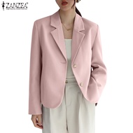 ZANZEA Women Fashion Korean  Daily Turn-Down-Collar Solid Long Sleeved Commuting Short Blazer