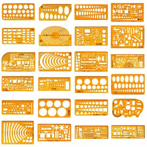 Architectural Drafting Template Set - Round & Oval Shapes, Resin Design Rulers for Furniture and Bui