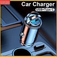 12V-24V Mini Metal Pull Ring Car Charger USB Type C Dual Port Quick Charger PD27W Fast Charging Hidd