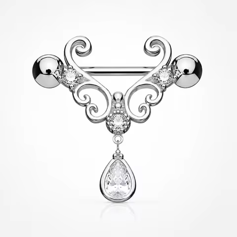 1 Pair Heart Nipple Shield Barbell 14G (1.6mm) 316L Surgical Steel CZ U-Shape Nipple Piercing Jewelr