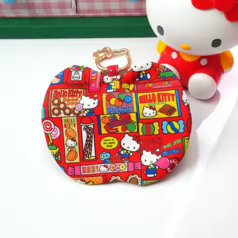 Sanrio Hello Kitty Apple Shaped Coin Purse Single Layer Zipper Rice Card Change Storage Bag Hang Orn