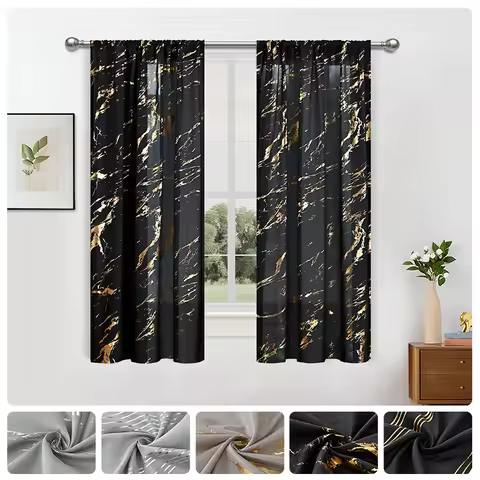 1pc Printed Curtains Luxury Marble Pattern Curtain With Gold Foil Precision Drilling Home Decor Livi