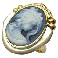 Size 14 Cameo Shell Diamond Ring, 0.10ct Total, 18K Gold, 9.7g, Women's