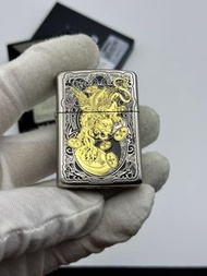 Zippo「鍍銀招財貔貅」防風黃銅盔甲加厚雕刻煤油打火機節日禮物