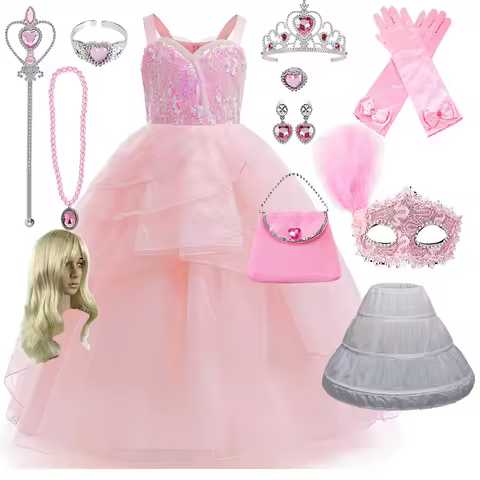The-Wicked Glinda Elphaba Cosplay Costume Glinda Pink Princess Dress Costume for Girl Party Cosplay
