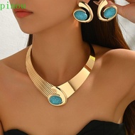 PINOU Necklace and Earrings Set, Glamorous Geometric Jewelry in Black/Blue/Pink, Sophisticated Style