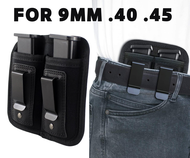 Tactical Universal Double Magazine Pouch for 9mm .40 .45 IWB Mag Holster Concealed Carry Case with C