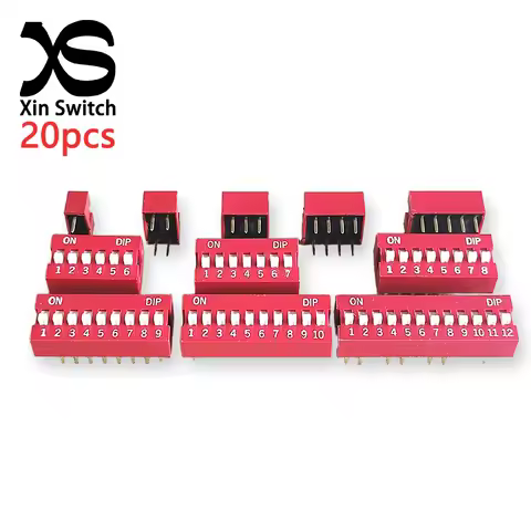 20PCS Red Toggle DIP Switch Module Spacing 2.54MM 24V Inline 1 2 3 4 5 6 7 8 9 10 12 PIN Quick Dial 