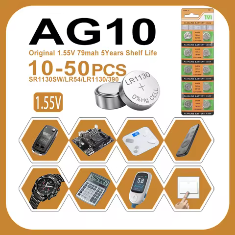 10PCS-50PCS 1.55V AG10 LR1130 SR54 389 189 SR1130 D189 LR54 Button Batteries G10A SR1130SW Cell Coin