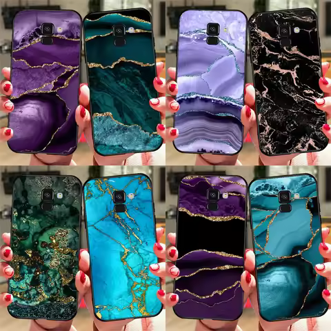 Teal Blue Gold Agate Marble Cover For Samsung J5 J7 J3 2017 J1 A3 A5 2016 A6 A8 Plus J4 J6 J8 A7 A9