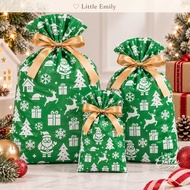 FP3500 (25PCS) 16x15 28x23 32x30 CM GREEN Christmas Large Gift Drawstring Big Bag Ribbon Wrapper