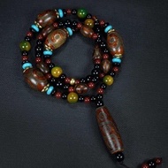 Natural authentic Tibetan agate nine-eye dzi beads necklace pendant sweater chain ethnic style Buddhist beads for men and women