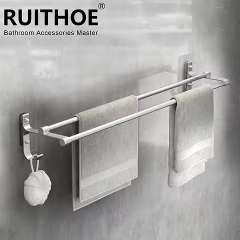 Bathroom Hand Towel Rack Towel Holder Wall Mount No Drill Mount 40/50cm Towel Bar Aluminium Double B