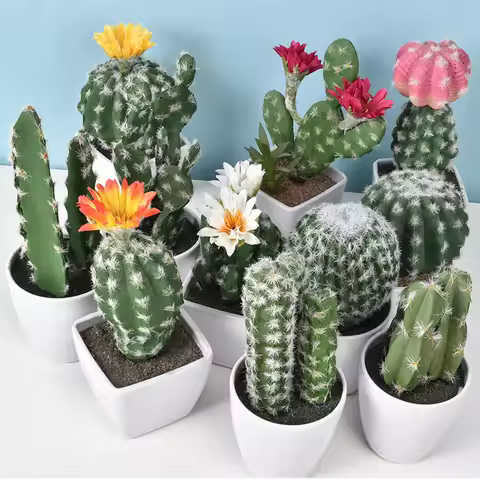 1PC Mini Fake Plastic Cactus Without Pot Potted Plant Home Decor Artificial Flower Realistic Cute Fa