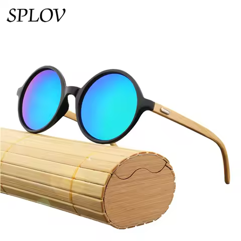 New Natural bamboo Leg Sunglasses Men Women Retro Round Wooden Sun Glasses Coating Steampunk Fashion