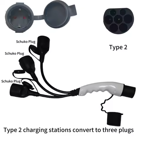 Three heads Portable 220V Type 2 Male Plug to Schuko Socket EU Plug EV Charging Adapter For EV Charg
