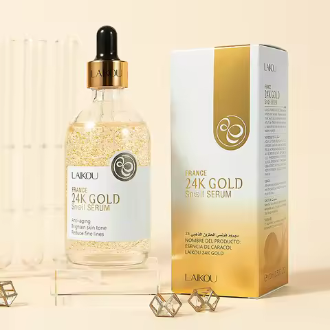 LAIKOU 100ml 24K Gold Snail Serum Brightening Skin Tone Hyaluronic Acid Moisturizing Essence Anti Wr