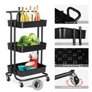 3 Tier Multifunction Storage Trolley Rack Office Shelves Home Kitchen Rack With Wheel
