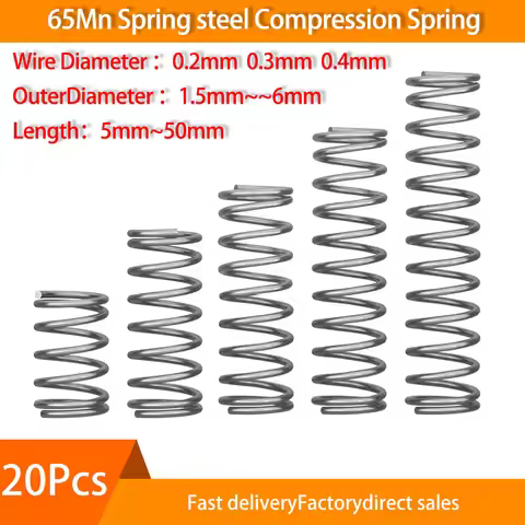 20Pcs 65Mn Compression Spring Diameter 0.2 0.3 0.4mm Cylidrical Coil Return Springs Release Pressure