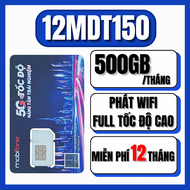 (17GB / 1 ngày ) SIM 4G Mobifone 12MDT150 500GB /Tháng ( 6000GB / năm ) Data không giới hạn chia th