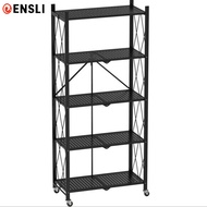 Ensli 3-4-5 Layer Folding Kitchen Supplies Racks Installation-free Steel Shelf Racks With Wheels