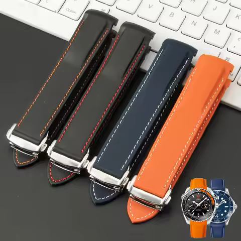 22mm Silicone Watch Band For Omega Planet Ocean 600 Quarter Orange Seamaster 300 Rubber Strap Curved