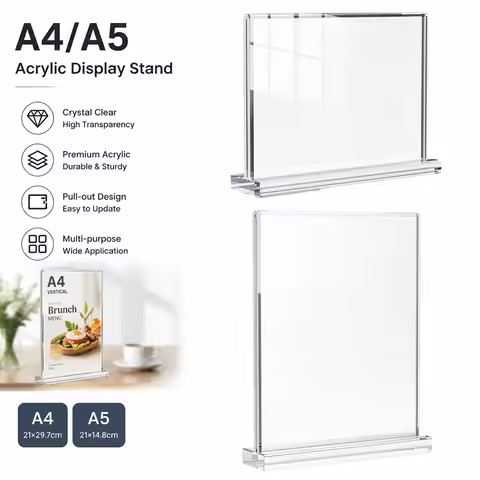 A4/A5 Acrylic Double-sided Clear Acrylic Desktop Display Stand Platform Sign Menu Price Card Sign Ho