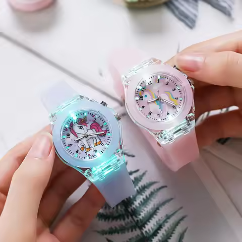 UTHAI C22 Kids's Watch For Cartoon Unicorn Watches Glow at Night Quartz DIGITAL CLOCK Silicone Band 
