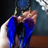 Triple Moon Dreamcatcher Black Purple Blue Feather | Car Rear View Mirror Charm