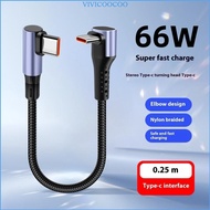 VIVI 66W 90 Degree Elbow Short Type C to Type C Cable Fast Charging Cable 15 25 50cm