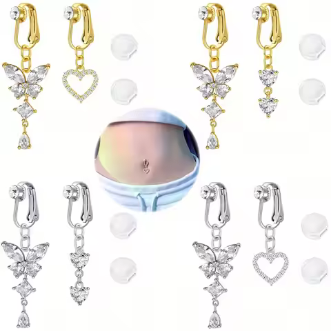 2pcs Fake Belly Piercing Fake Belly Button Piercing Clip On Belly Button Rings 304 Stainless Steel N