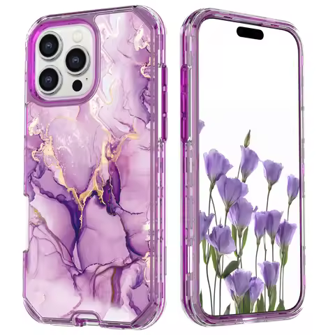 Luxury 3 in 1 Plating Marble Phone Case for iPhone 17 Pro Max 16 15 14 Plus 13 11 12 Pro Max 17Air H