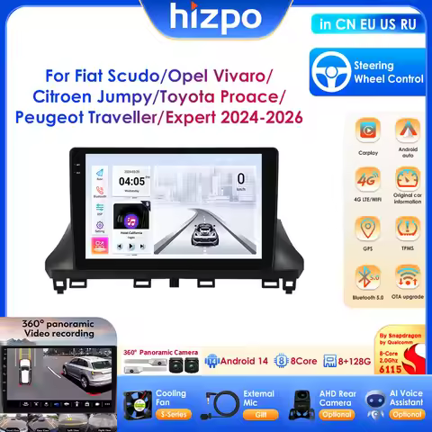 HIZPO Android 14 Carplay Autoradio For Fiat Scudo/Opel Vivaro/ Citroen Jumpy/ Toyota Proace/Peugeot 