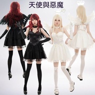 Preferred👻 Festival Sexy Elf Angel Dress cosplay Angel and Demon Costume Black White Angel Costume H