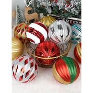 圣誕節裝飾塑膠球金銀紅彩繪格子球美陳場景布置吊飾彩球15-20CM