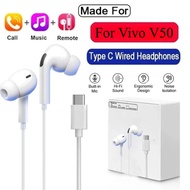 Type C Wired Earbuds Headphone For Vivo V50 VivoV50 5G Earphone Earbuds In Ear Headset Headphones Ac