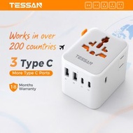 TESSAN - 霆聖28W全球通用轉換插頭 國際多功能轉換器插座 內置2 USB A + 3 Type C 大陸內地/台灣/日本/韓國/泰國/美國/澳洲/歐洲/英國 適用插座 側邊額外美規插座
