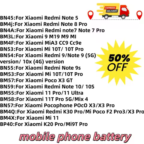 New lithium Battery For Xiaomi MI Redmi Note K20 K30 Pro 5 7 8 9 9S 9T 10 10X 10T 10X 11T 11 Ultra 1