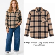 KEMEJA U*Q Women Long sleeve Brown Flannel Shirt Flannel Shirt /Wanita Flannel Shirt LatestWanita